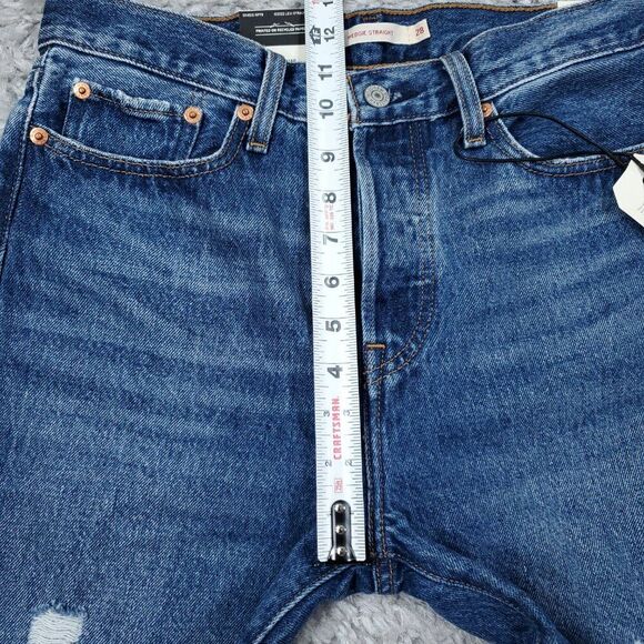 Levi's Premium Wedgie Straight Jeans Distressed Ripped Destroyed Blue Size 28x28 - Picture 12 of 12